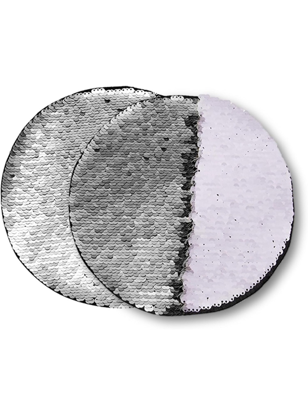 New Craft Express Silver & White Flip Sequin Adhesive Round Patches 7.4” 2 Pack